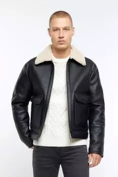 Пилотная куртка из полиуретана River Island, черный