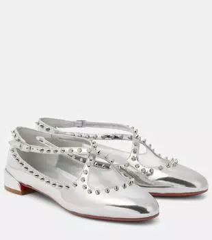Пилоута Джейн балетки на шпильке из кожи Christian Louboutin, Silver/Lin Silver