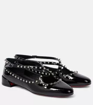 Pilouta Jane балетки с шипами из лаковой кожи Christian Louboutin, Black/Lin Black