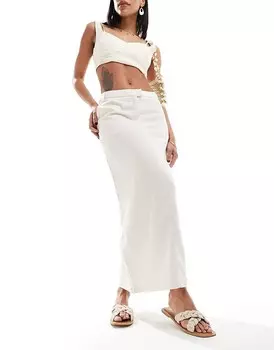 Pimkie Элегантная бежевая юбка макси с тремя колоннами и смесовым льном