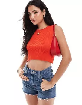 Pimkie – Короткий топ красного цвета в рубчик с ремешком сзади