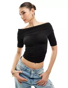 Pimkie – пышный черный топ с открытыми плечами и рюшами
