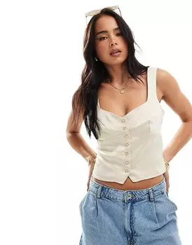 Pimkie – Топ из атласа кремового цвета с вырезом в форме сердца и застежкой на пуговицы