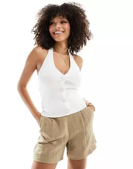 Pimkie– White y Вязаный топ на пуговицах с бретелькой на шее