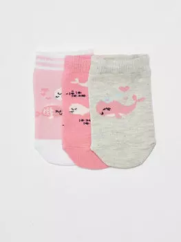 Пинетки с принтом для маленьких девочек, комплект из 3 носков