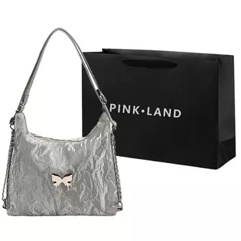 PINK·LAND Сумка через плечо из искусственной кожи, обычная женская, цвета экрю/серебро/черный/розовый