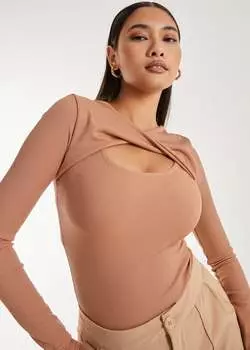 Pink Vanilla Боди camel twist letterbox с длинными рукавами, белый