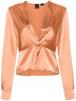 PINKO атласная блузка с V-образным вырезом, коричневый