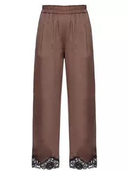 PINKO атласные брюки с кружевом, коричневый