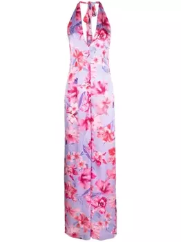 PINKO атласный комбинезон с цветочным принтом, фиолетовый