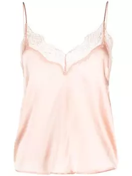 PINKO атласный топ на бретелях с кружевом, нейтральный цвет