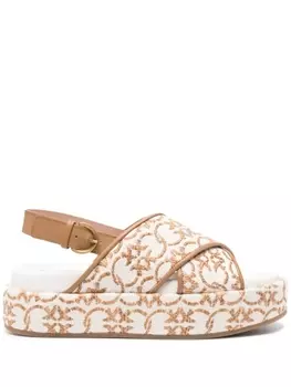 PINKO босоножки Flores с вышивкой Love Birds, коричневый