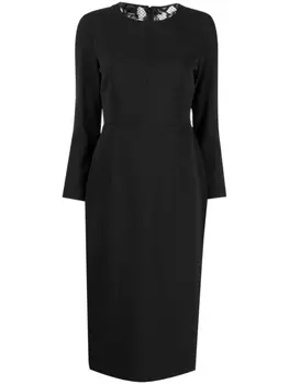 PINKO floral-lace detail mid dress, черный