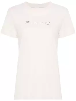 PINKO футболка с вышитым логотипом, нейтральный цвет