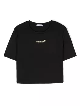 Pinko футболка в рубчик с логотипом, черный
