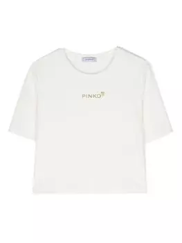 Pinko футболка в рубчик с логотипом, нейтральный цвет
