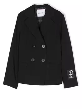 Pinko Kids двубортный блейзер с нашивкой-логотипом, черный