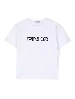 Pinko Kids футболка с логотипом в виде флока, белый