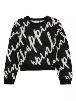 Pinko Kids свитер с логотипом и интарсией, черный