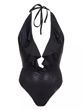 PINKO купальник с оборками и принтом, черный