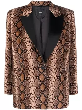 PINKO однобортный блейзер со змеиным принтом, черный