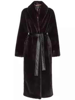 PINKO пальто из искусственного меха с поясом, черный