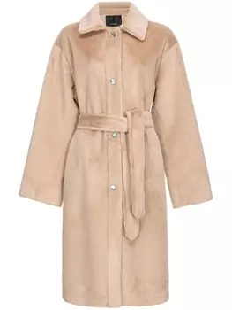 PINKO пальто из искусственного меха с поясом, нейтральный цвет