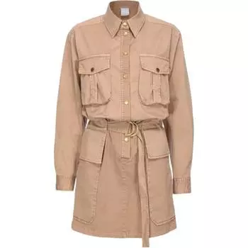 PINKO Платье-футляр Old Wash с длинными рукавами, бежевое, женское