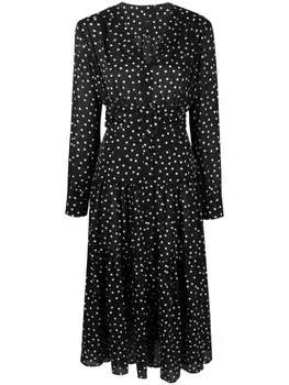 PINKO платье миди с поясом и узором в горох, черный