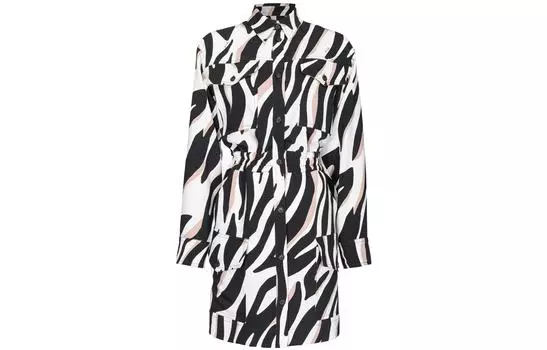 PINKO Платье Mini Abito Chemisier Stampa Zebra Psichedelica с длинными рукавами, белое, женское