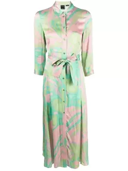 PINKO платье с абстрактным узором и поясом, зеленый