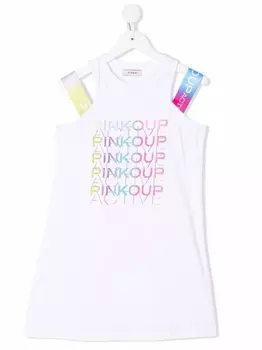 Pinko платье с вырезами и логотипом, белый