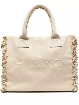 PINKO пляжная сумка с вышитым логотипом, нейтральный цвет