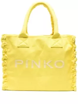 PINKO пляжная сумка с вышитым логотипом, желтый