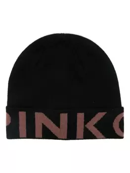 PINKO шапка бини с логотипом вязки интарсия, черный