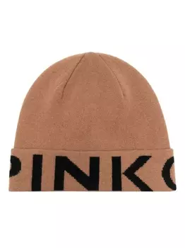 PINKO шапка бини в рубчик с логотипом, коричневый