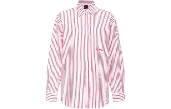PINKO SS24 Полосатая рубашка из сирсакера, женская, красная