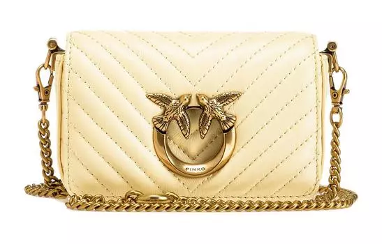 PINKO Сумка для птиц из овчины и коровьей кожи, переносная сумка через плечо, мини-сумка для женщин, бежево-желтого цвета
