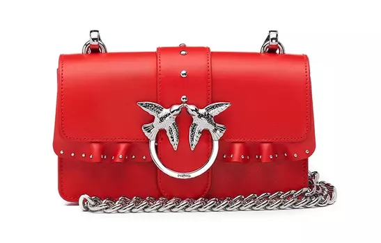 PINKO Сумка SIMPLY из кожи с заклепками, женская, через плечо, красная