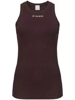 PINKO топ в рубчик с логотипом, коричневый