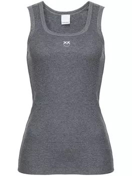 PINKO топ в рубчик с вышивкой Love Birds, серый