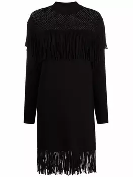 PINKO трикотажное платье с бахромой, черный