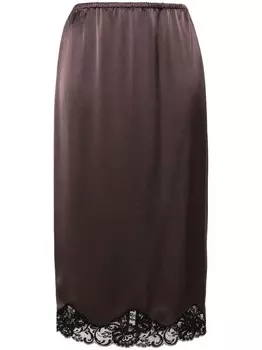 PINKO юбка миди с кружевной отделкой, коричневый
