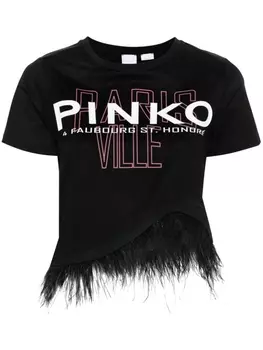 PINKO укороченная футболка с перьями, черный