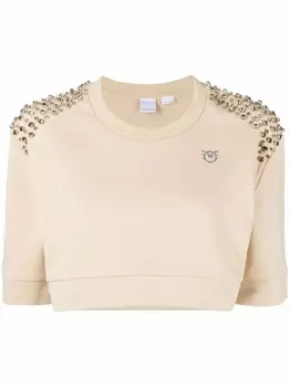 PINKO укороченная футболка с заклепками, нейтральный цвет