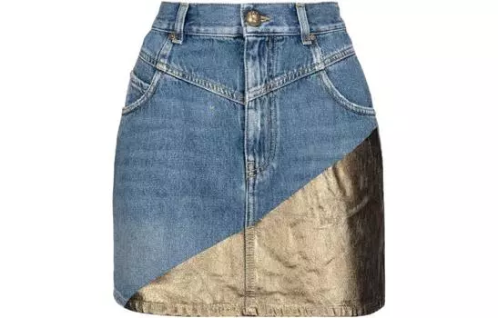 PINKO Женская короткая юбка Minigonna Denim Golden Casual, синие, осень-зима 23
