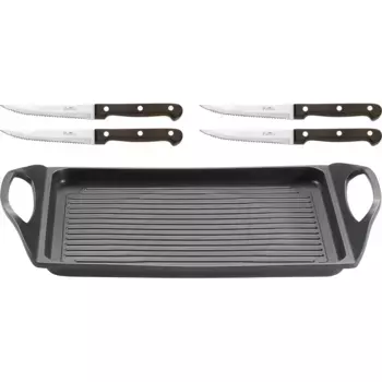 PINTINOX Тарелка теппаньяки «Pro», алюминий, (набор, 5 шт.), подходит для индукционной плиты, в комплекте 4 ножа для стейка, цвет schwarz/edelstahlfarben