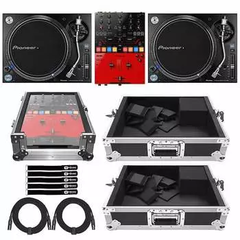 Pioneer PLX-1000 DJ Battle Turntables с скретч-микшером DJM-S5 и кейсами для полета Pioneer PLX-1000 DJ Battle Turntables w DJM-S5 Scratch Mixer &amp; Flight Cases