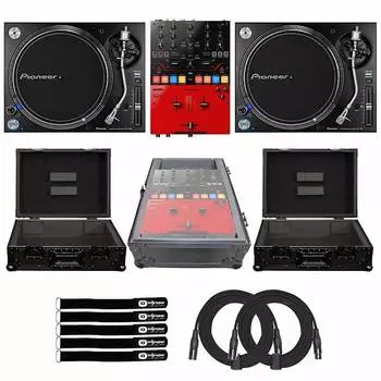Pioneer PLX-1000 DJ Battle Turntables со скретч-микшером DJM-S5 и черными футлярами Pioneer PLX-1000 DJ Battle Turntables w DJM-S5 Scratch Mixer &amp; Black Cases