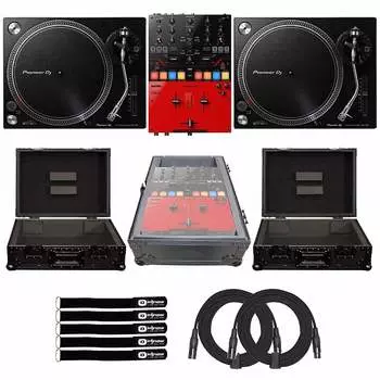 Pioneer PLX-500 DJ Battle Turntables со скретч-микшером DJM-S5 и черными футлярами Pioneer PLX-500 DJ Battle Turntables w DJM-S5 Scratch Mixer &amp; Black Cases
